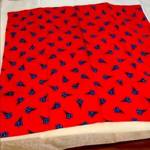 Silk Red with Blue Flowers Scarf